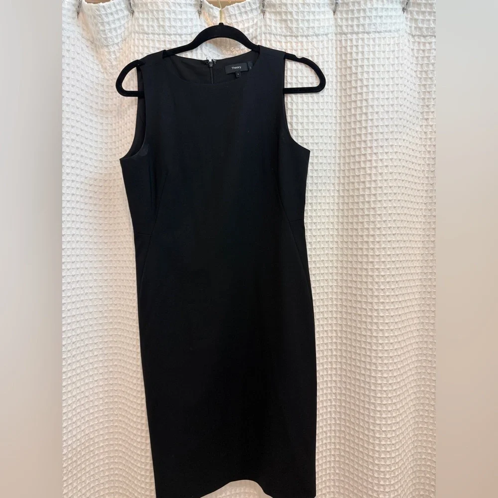 Theory Black Sleeveless Midi Sheath Dress